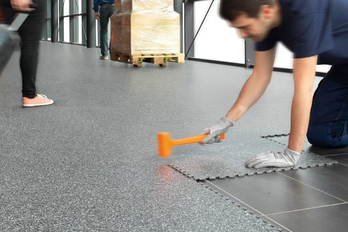 Gerflor GTI Max interlocking vinyl tiles gym flooring installation 2